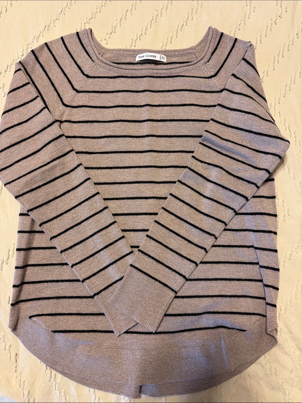 Pink Clover Taupe Striped Crewneck Sweater with Black Lines